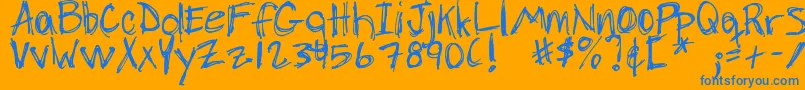 DjbChickenSkratchez-Schriftart – Blaue Schriften auf orangefarbenem Hintergrund