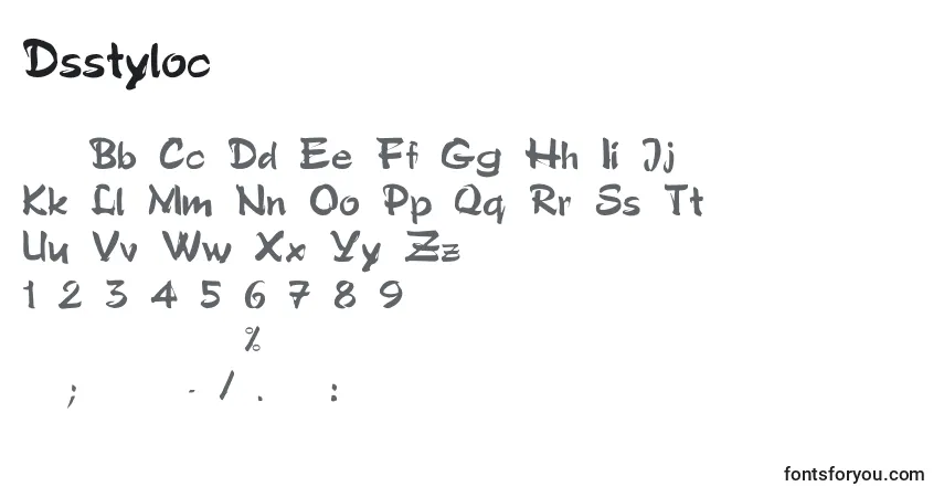 Czcionka Dsstyloc – alfabet, cyfry, specjalne znaki