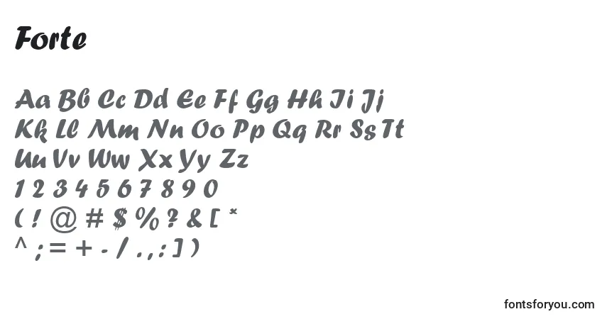Czcionka Forte – alfabet, cyfry, specjalne znaki