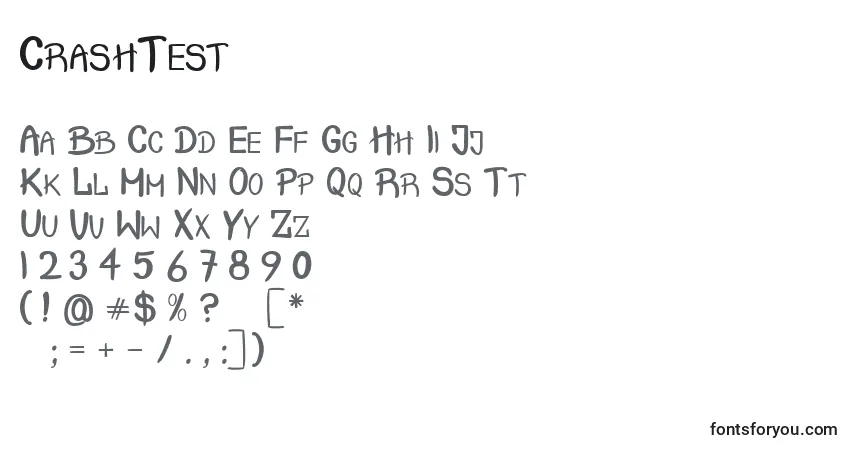 A fonte CrashTest – alfabeto, números, caracteres especiais