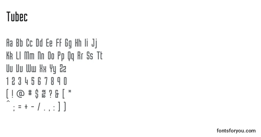 Czcionka Tubec – alfabet, cyfry, specjalne znaki
