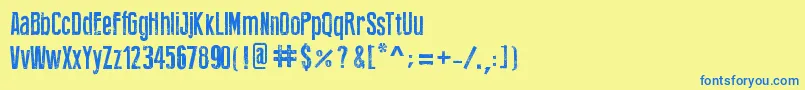 フォントPressFeelingEroded – 青い文字が黄色の背景にあります。