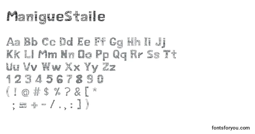 Schriftart ManigueStaile – Alphabet, Zahlen, spezielle Symbole