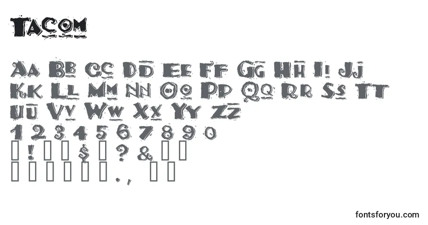 Czcionka Tacom – alfabet, cyfry, specjalne znaki