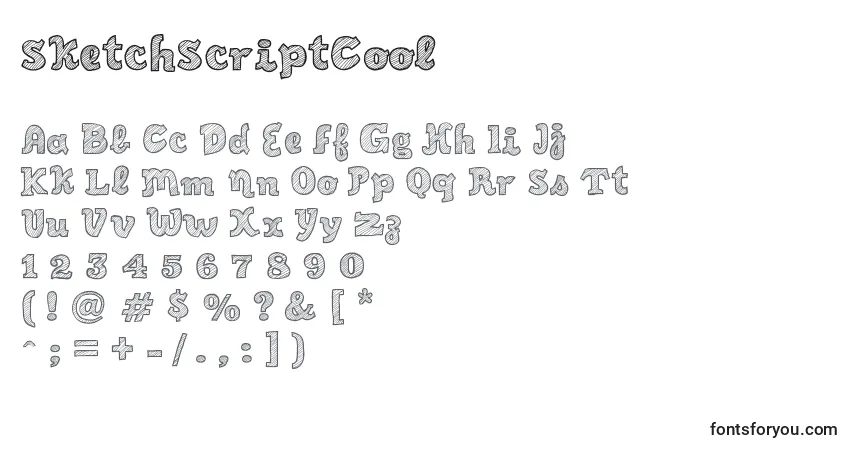 A fonte SketchScriptCool – alfabeto, números, caracteres especiais
