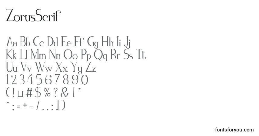 A fonte ZorusSerif – alfabeto, números, caracteres especiais