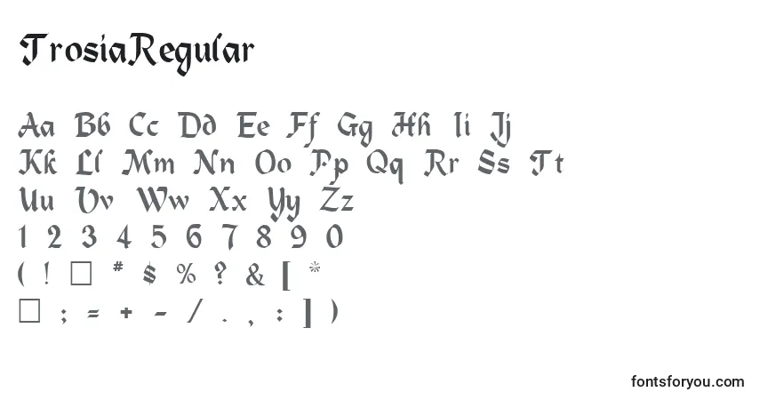 A fonte TrosiaRegular – alfabeto, números, caracteres especiais