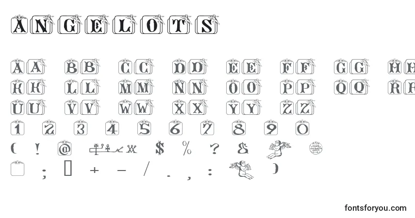 A fonte Angelots – alfabeto, números, caracteres especiais