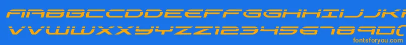 フォントAntietamlaserital – オレンジ色の文字が青い背景にあります。