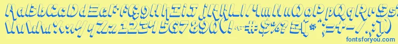 Ampad3D2-Schriftart – Blaue Schriften auf gelbem Hintergrund