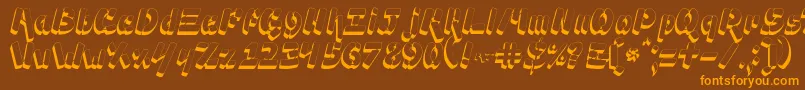 フォントAmpad3D2 – オレンジ色の文字が茶色の背景にあります。