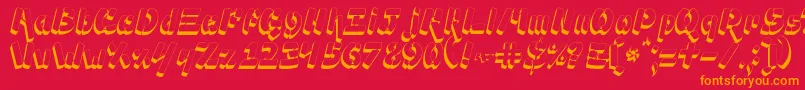 フォントAmpad3D2 – 赤い背景にオレンジの文字