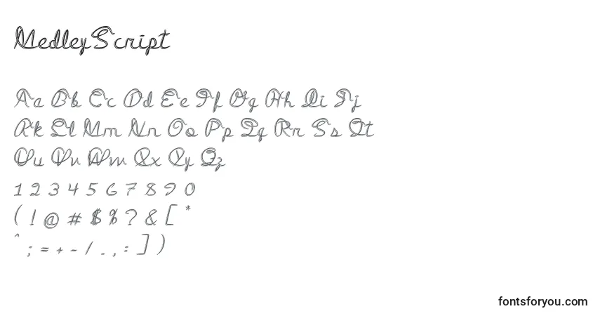 Schriftart MedleyScript – Alphabet, Zahlen, spezielle Symbole