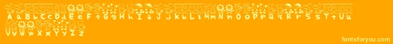 PiDoButsu-Schriftart – Gelbe Schriften auf orangefarbenem Hintergrund