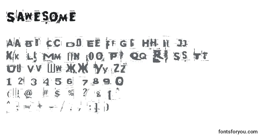 A fonte Sawesome – alfabeto, números, caracteres especiais