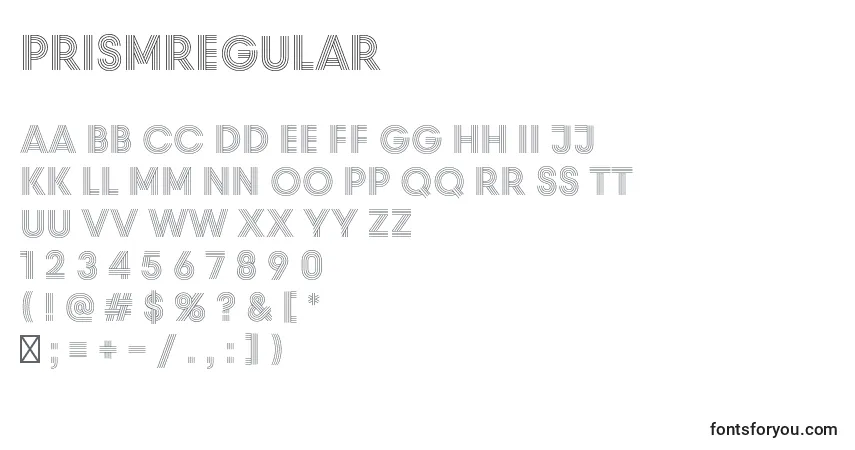A fonte PrismRegular – alfabeto, números, caracteres especiais