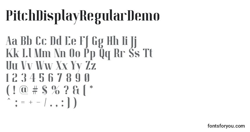 PitchDisplayRegularDemo Font – alphabet, numbers, special characters