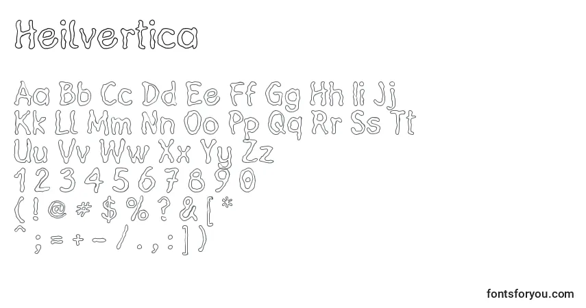 Czcionka Heilvertica – alfabet, cyfry, specjalne znaki