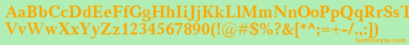 フォントCarniolaBold – オレンジの文字が緑の背景にあります。