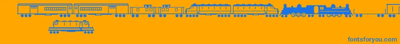 TrainsRegular-Schriftart – Blaue Schriften auf orangefarbenem Hintergrund