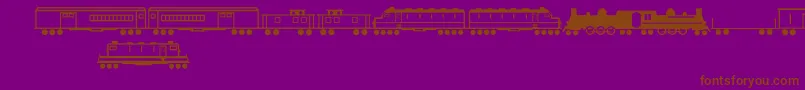 TrainsRegular-Schriftart – Braune Schriften auf violettem Hintergrund