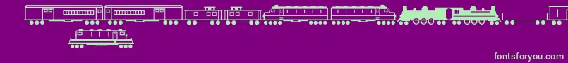 TrainsRegular-Schriftart – Grüne Schriften auf violettem Hintergrund