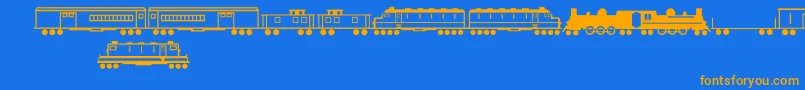 TrainsRegular-fontti – oranssit fontit sinisellä taustalla