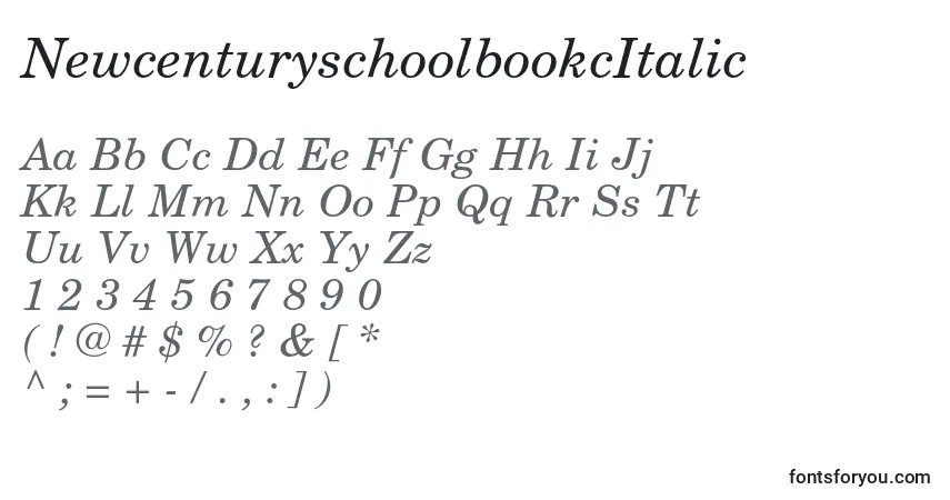 A fonte NewcenturyschoolbookcItalic – alfabeto, números, caracteres especiais