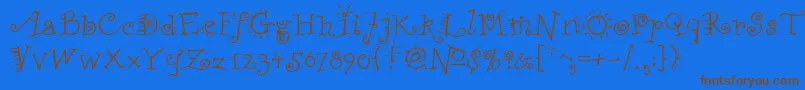 フォントFunstuffRegular – 茶色の文字が青い背景にあります。