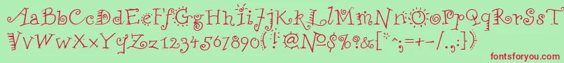 FunstuffRegular Font – Red Fonts on Green Background