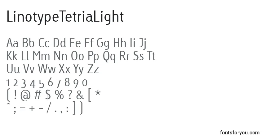 A fonte LinotypeTetriaLight – alfabeto, números, caracteres especiais