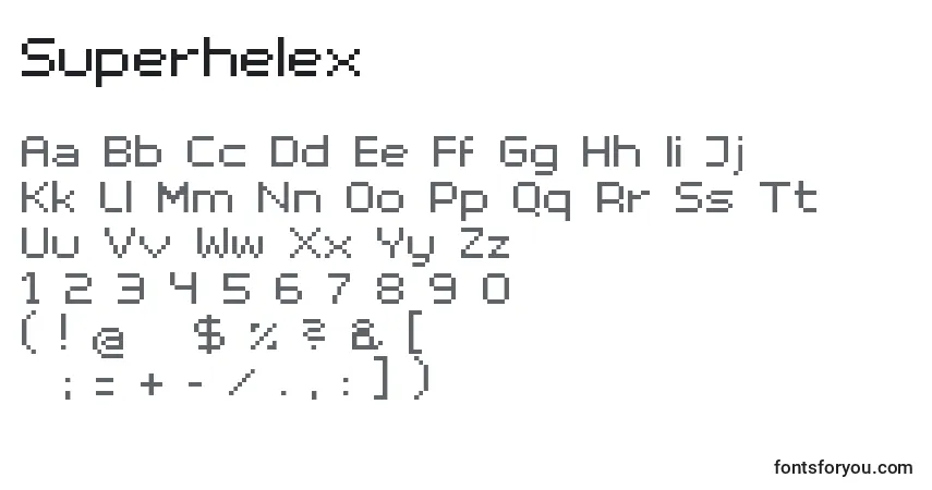 A fonte Superhelex – alfabeto, números, caracteres especiais