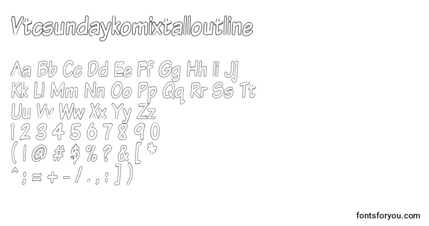 Czcionka Vtcsundaykomixtalloutline – alfabet, cyfry, specjalne znaki