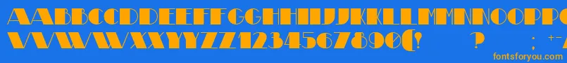 フォントTheatrical – オレンジ色の文字が青い背景にあります。