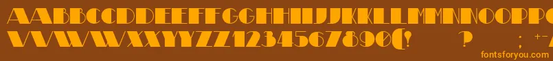 フォントTheatrical – オレンジ色の文字が茶色の背景にあります。