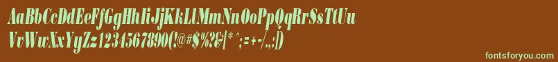 BorjomicondensedcItalic-fontti – vihreät fontit ruskealla taustalla