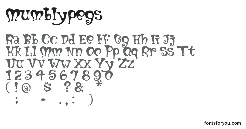 Mumblypegs font – alphabet, numbers, special characters
