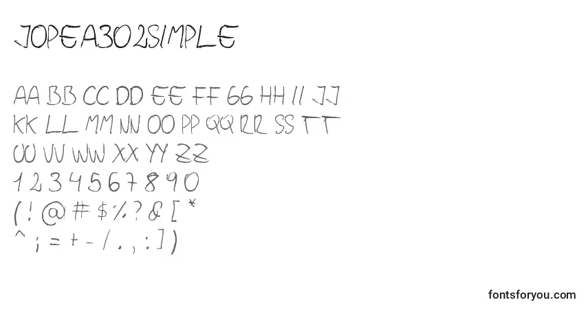 A fonte Jopea302Simple – alfabeto, números, caracteres especiais