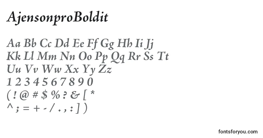 Czcionka AjensonproBoldit – alfabet, cyfry, specjalne znaki