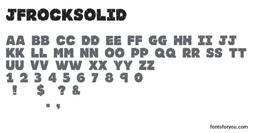 Schriftart Jfrocksolid – Alphabet, Zahlen, spezielle Symbole