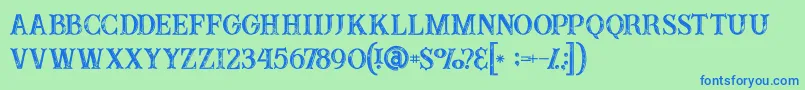 Buffaloinline2grunge-fontti – siniset fontit vihreällä taustalla