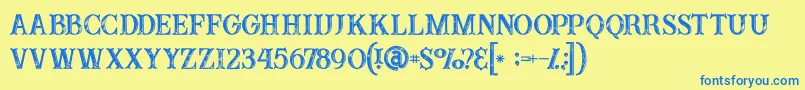 フォントBuffaloinline2grunge – 青い文字が黄色の背景にあります。