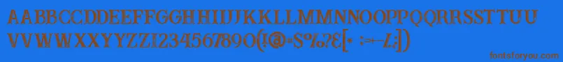 Buffaloinline2grunge-Schriftart – Braune Schriften auf blauem Hintergrund