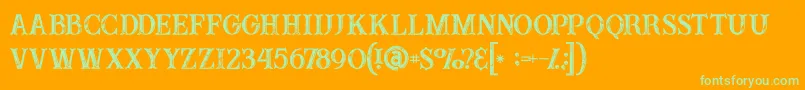 Buffaloinline2grunge-Schriftart – Grüne Schriften auf orangefarbenem Hintergrund