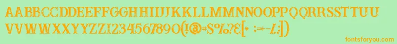 フォントBuffaloinline2grunge – オレンジの文字が緑の背景にあります。