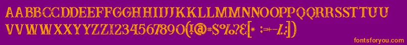 Buffaloinline2grunge-Schriftart – Orangefarbene Schriften auf violettem Hintergrund