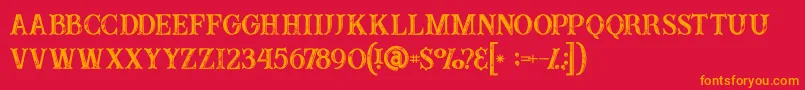 Buffaloinline2grunge-fontti – oranssit fontit punaisella taustalla