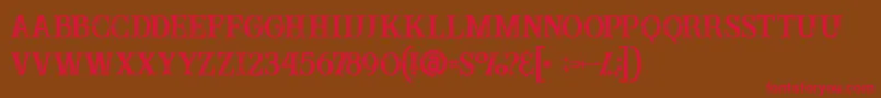 フォントBuffaloinline2grunge – 赤い文字が茶色の背景にあります。