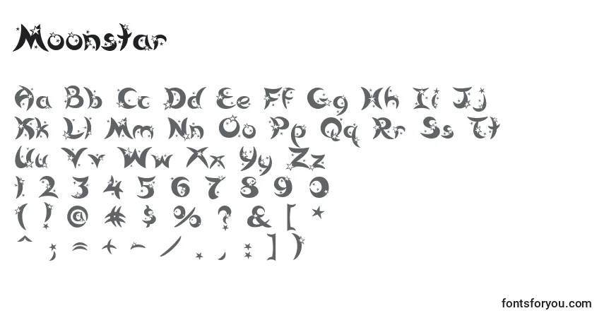 Czcionka Moonstar – alfabet, cyfry, specjalne znaki