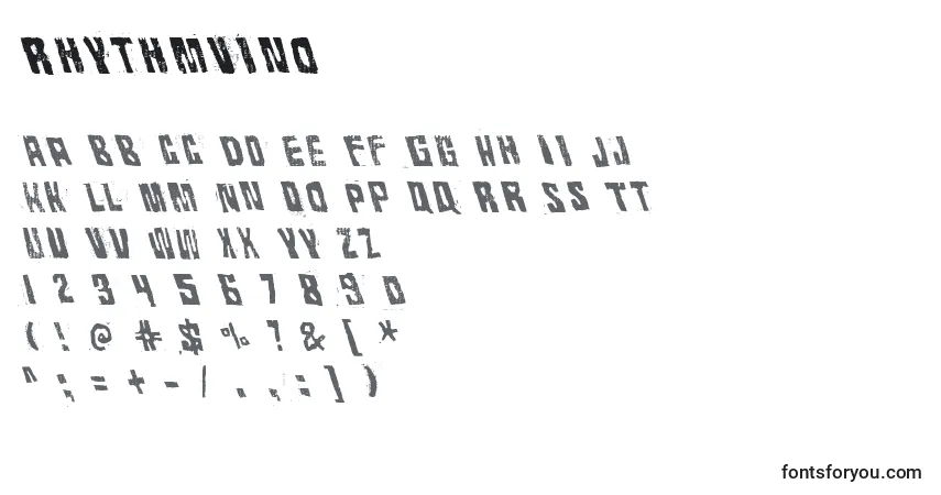 A fonte RhythmVino – alfabeto, números, caracteres especiais